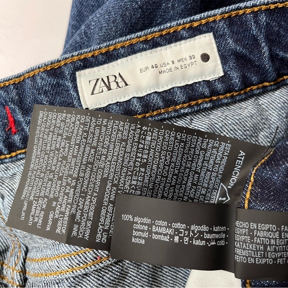 Zara 100% Cotton Denim High Waist Straight Leg Dark Wash Jeans Size 8 - Picture 7 of 7